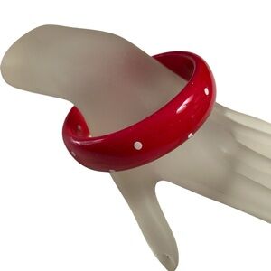 Red And White Polkadot Lucite 3” Bangle Bracelet Vintage 1980s
